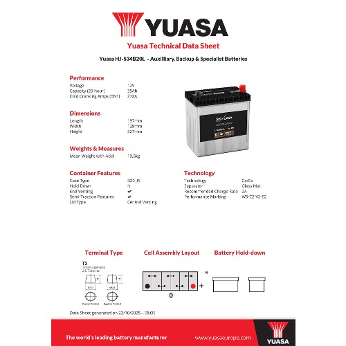 Yuasa Starter Battery HJ-S34B20L