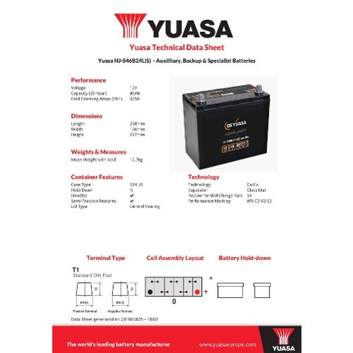 Yuasa Starter Battery HJ-S46B24L(S)