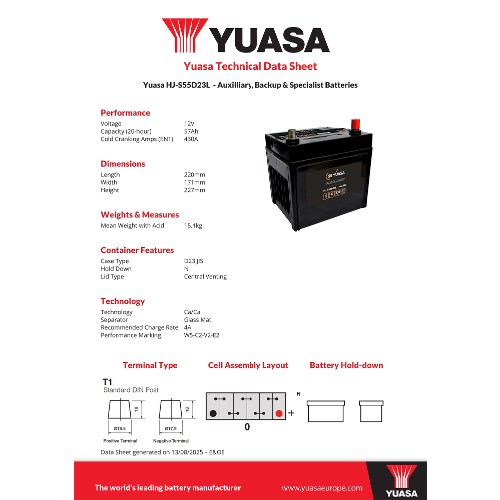 Yuasa Starter Battery HJ-S55D23L