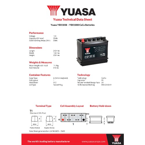 Yuasa Starter Battery YBX1038