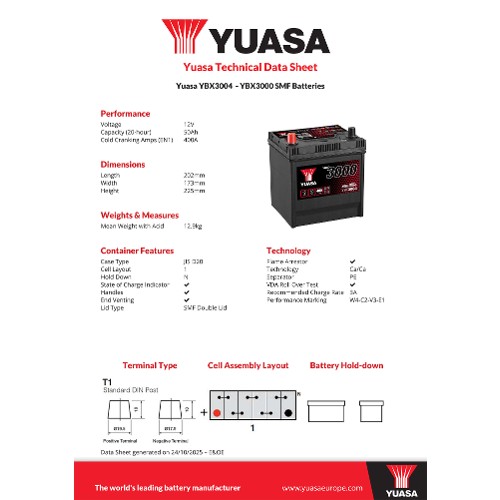 Yuasa Starter Battery YBX3004