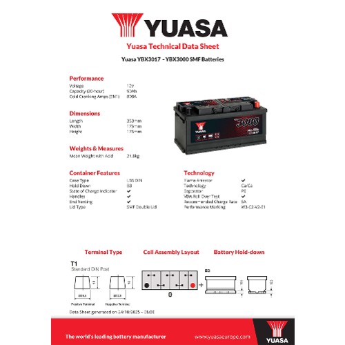 Yuasa Starter Battery YBX3017