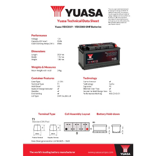 Yuasa Starter Battery YBX3019