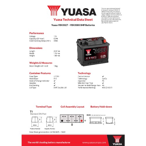 Yuasa Starter Battery YBX3027