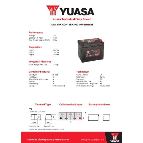 Yuasa Starter Battery YBX3030