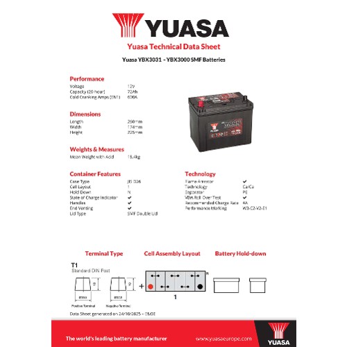 Yuasa Starter Battery YBX3031