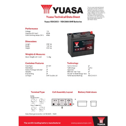 Yuasa Starter Battery YBX3053