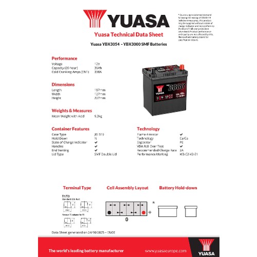 Yuasa Starter Battery YBX3054