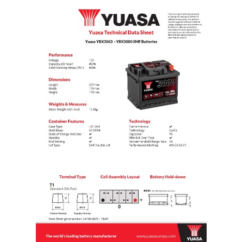 Yuasa Starter Battery YBX3063