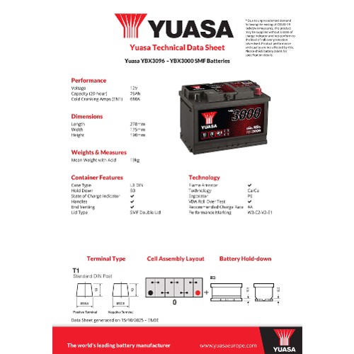 Yuasa Starter Battery YBX3096