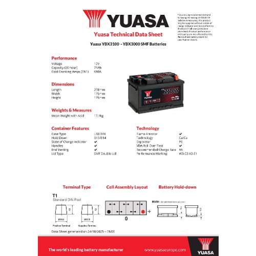 Yuasa Starter Battery YBX3100