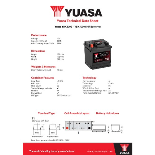 Yuasa Starter Battery YBX3102