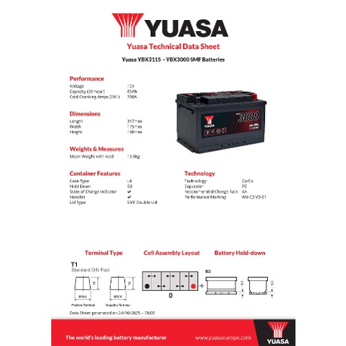 Yuasa Starter Battery YBX3115