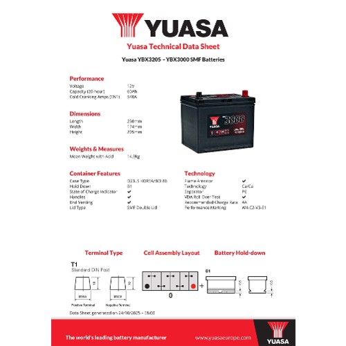 Yuasa Starter Battery YBX3205