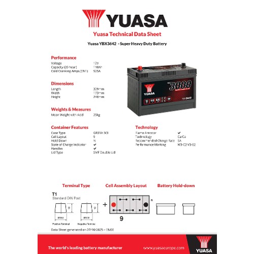 Yuasa Starter Battery YBX3642