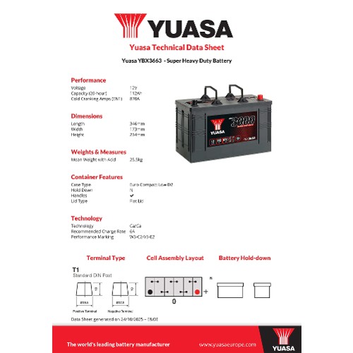 Yuasa Starter Battery YBX3663