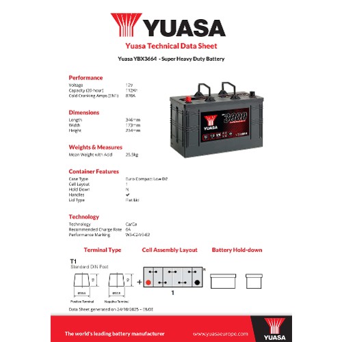 Yuasa Starter Battery YBX3664