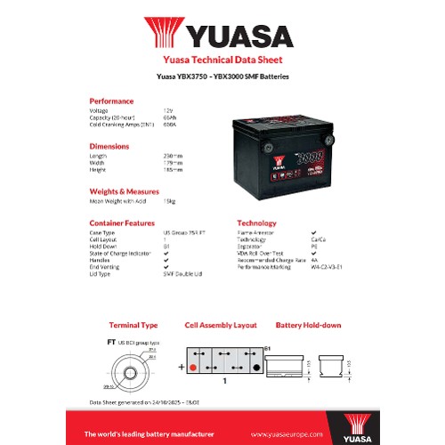 Yuasa Starter Battery YBX3750