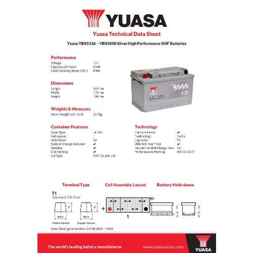 Yuasa Starter Battery YBX5116