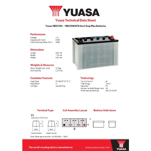 Yuasa Starter Battery YBX7335