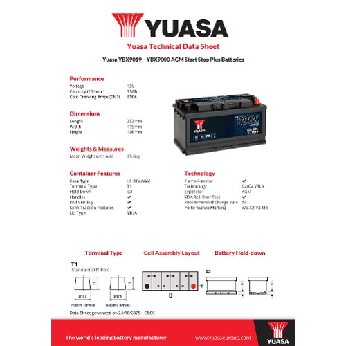 Yuasa Starter Battery YBX9019