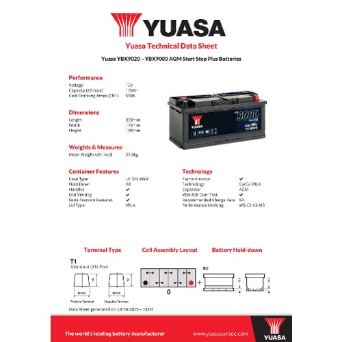 Yuasa Starter Battery YBX9020
